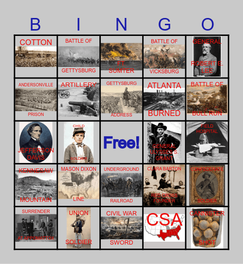 Civil War Bingo Card