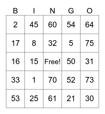 Kayla Bingo Card