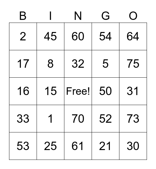 Kayla Bingo Card