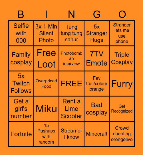orengetober PAX Bingo Card