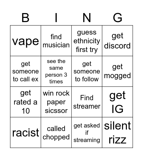 Umingle Bingo Card