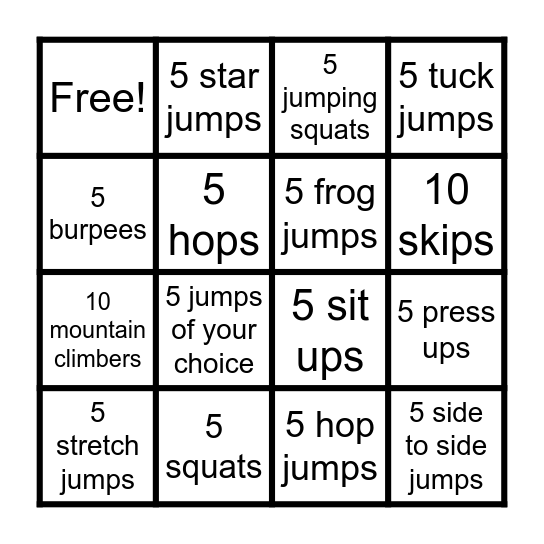 Gymno Bingo Card