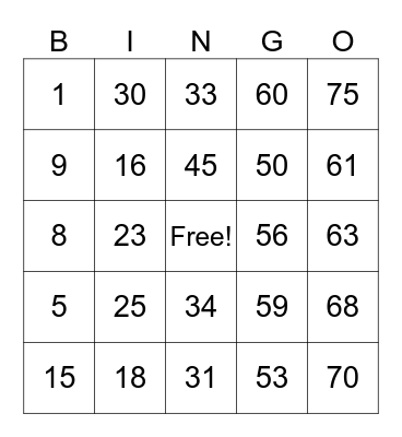 Kayla Bingo Card