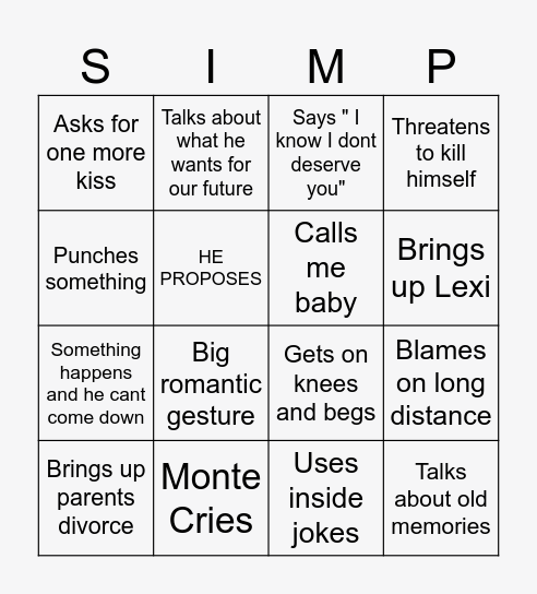 SIMP Bingo Card