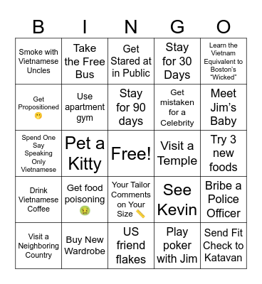 Geb Goes to Vietnam Bingo Card