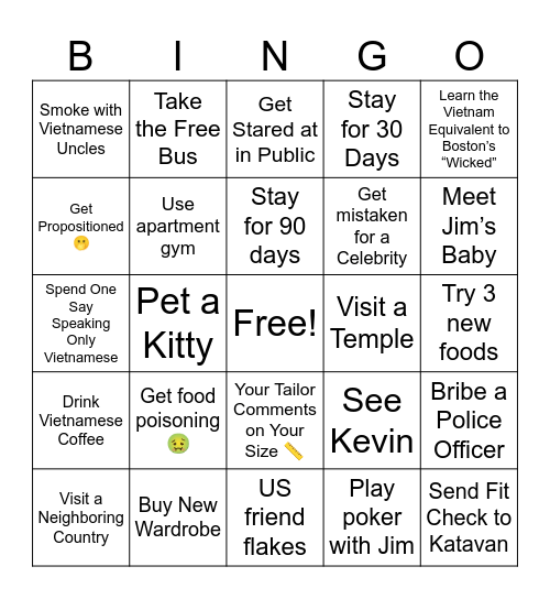 Geb Goes to Vietnam Bingo Card