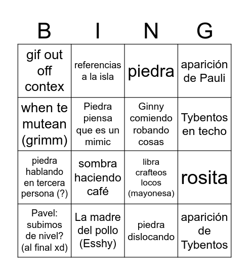 Cuentos de las Arenas Bingo Card