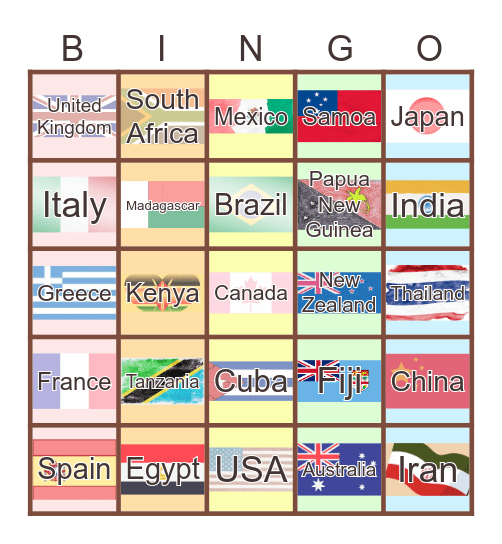 Continental Cross Bingo Card