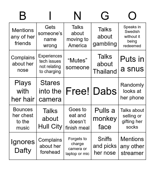 Elsa Stream Bingo Card