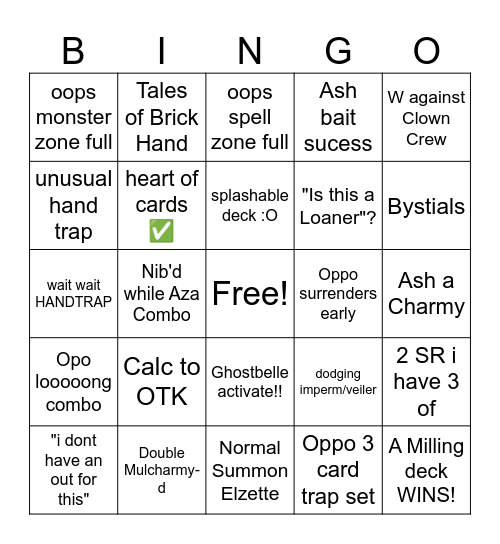 Funa  Master Duel Dice Rally Bingo Card