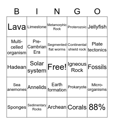 PRECAMBRIAN Bingo Card