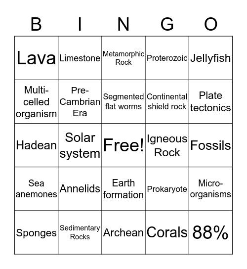PRECAMBRIAN Bingo Card