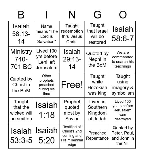Getting to Know Isaiah BINGO Card