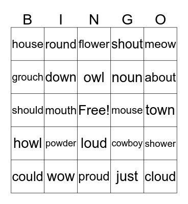 Spelling   ou   ow Bingo Card