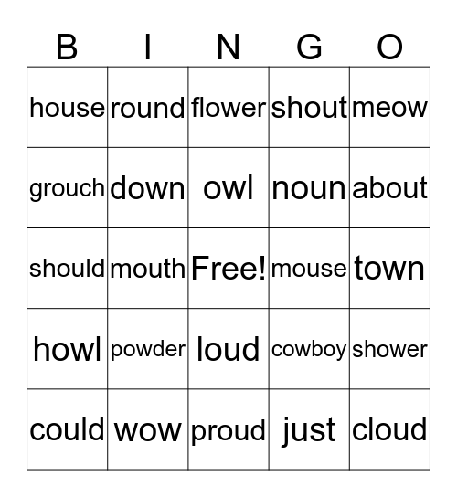 Spelling   ou   ow Bingo Card