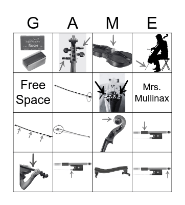 String Orchestra Instrument Parts Bingo Card