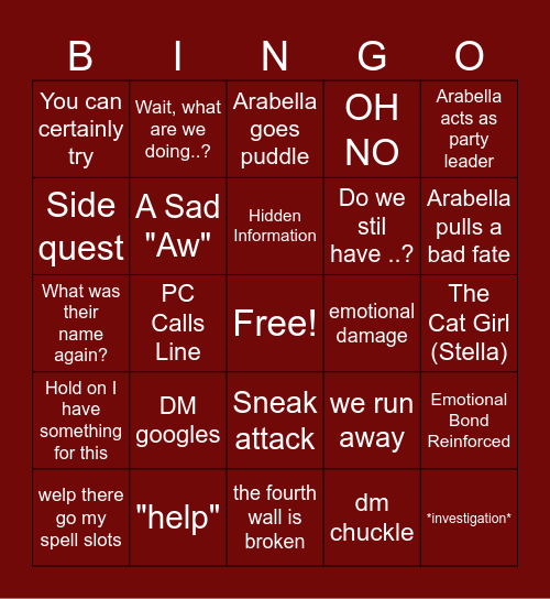 The Biting Dark Bingo 3.0 Bingo Card