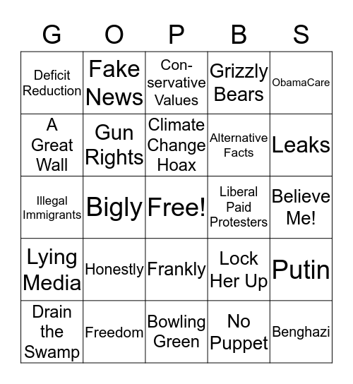 GOP Bullshit Bingo Card