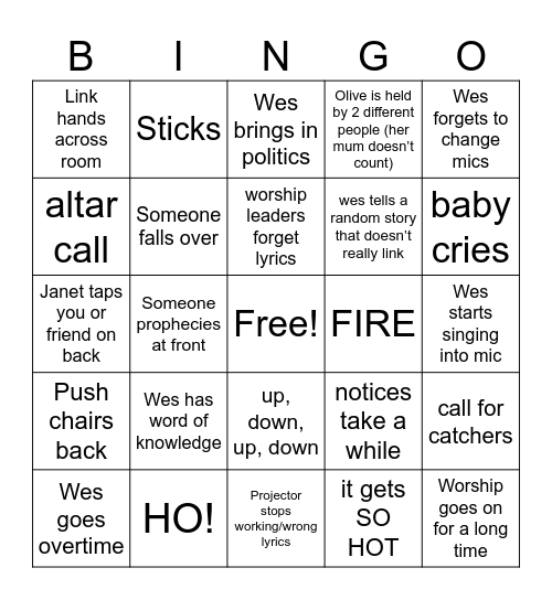 CHURCH Bingo Card