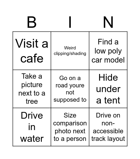 GT4 out of bounds Bingo Card