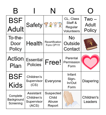 BSF Essential Policies Bingo Card