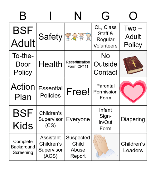 BSF Essential Policies Bingo Card
