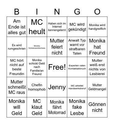 Hilf mir Lesben Bingo Card
