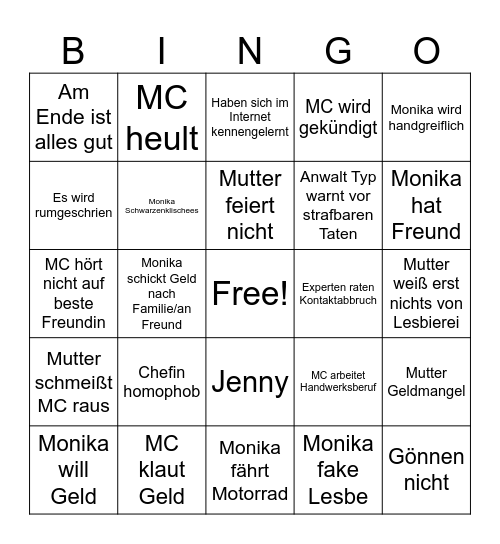 Hilf mir Lesben Bingo Card