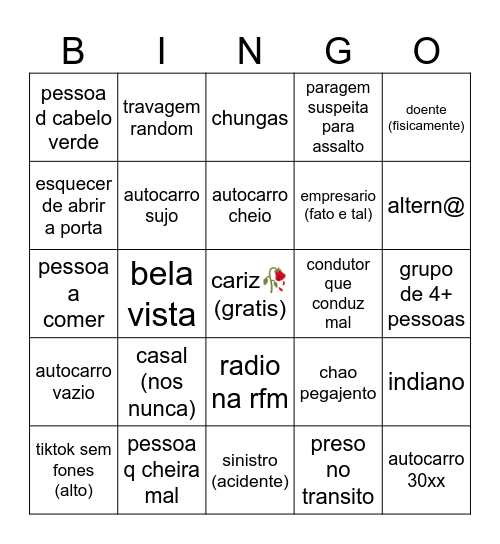 busingo Bingo Card