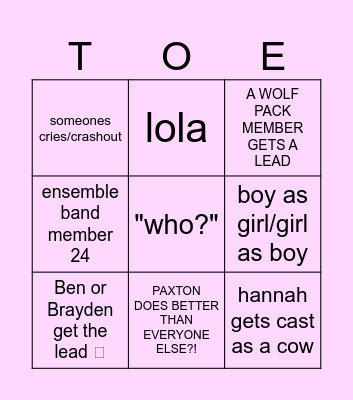 CAST LIST BINGO 🥹 Bingo Card