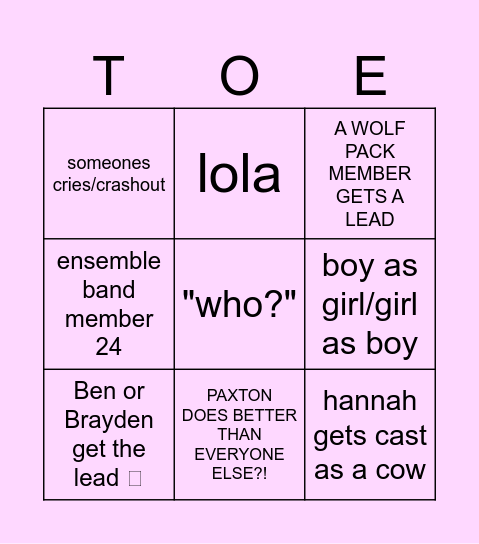 CAST LIST BINGO 🥹 Bingo Card