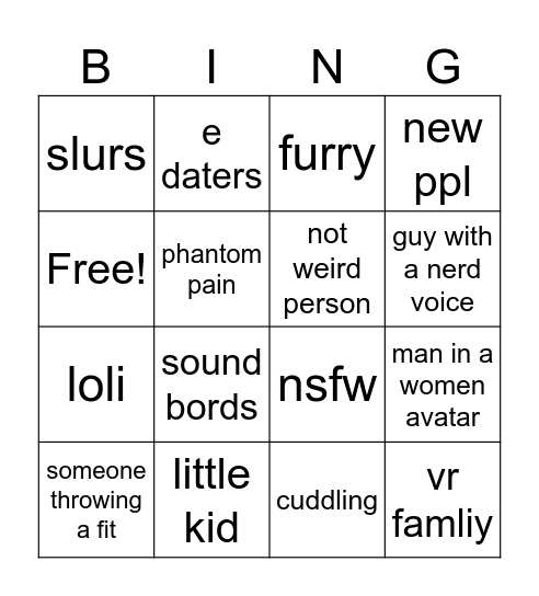 vr chat bingo Card