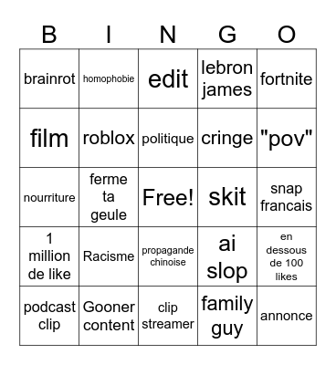 stream Bingo Card