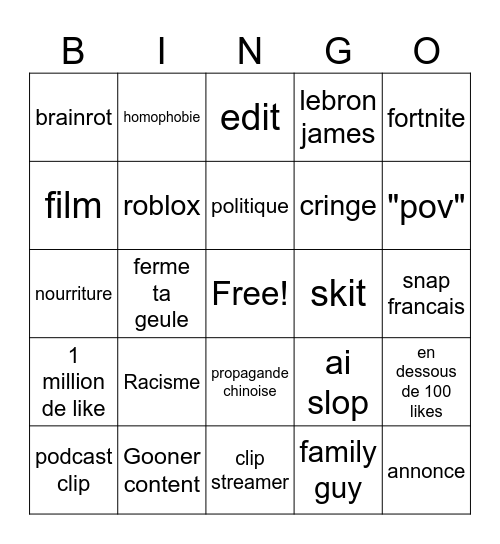 stream Bingo Card