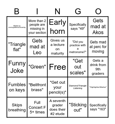 Friday Band Bingo Card