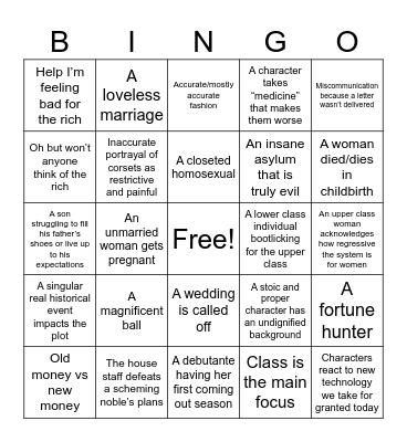Fictional Period Show Bingo Card