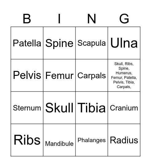 Skeletal System Bingo Card