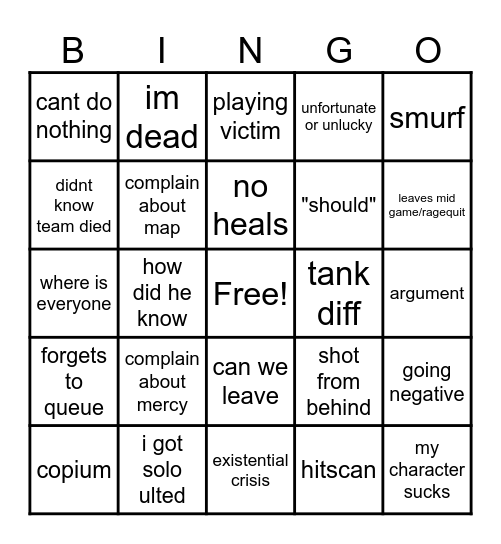 overwatch bingo bongo Bingo Card