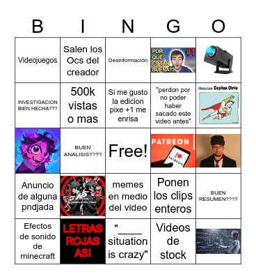 Videoensayos, Videocriticas Y Reseñas Bingo Card
