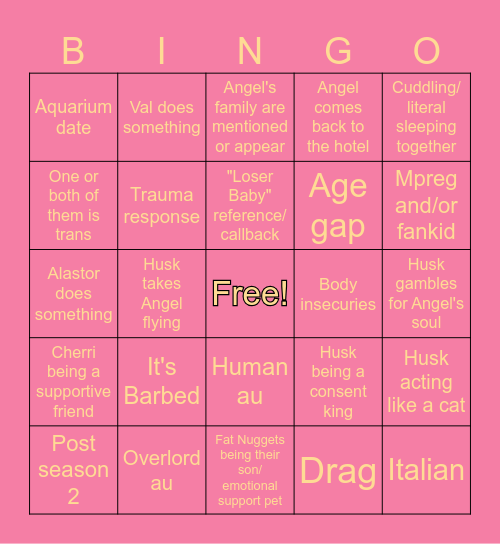 Huskerdust fic bingo Card