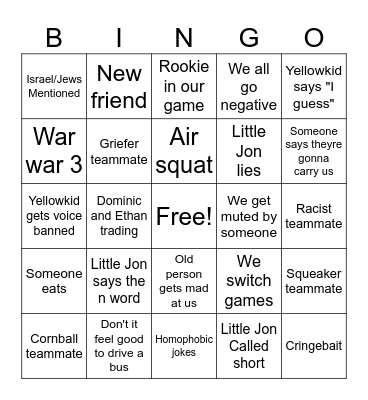 Tactical Headless Chickens Bingo Card