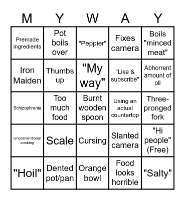 Kays Kooking Bingo Card