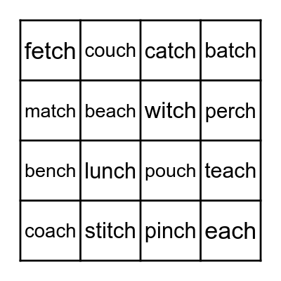 -tch and -ch Bingo Card