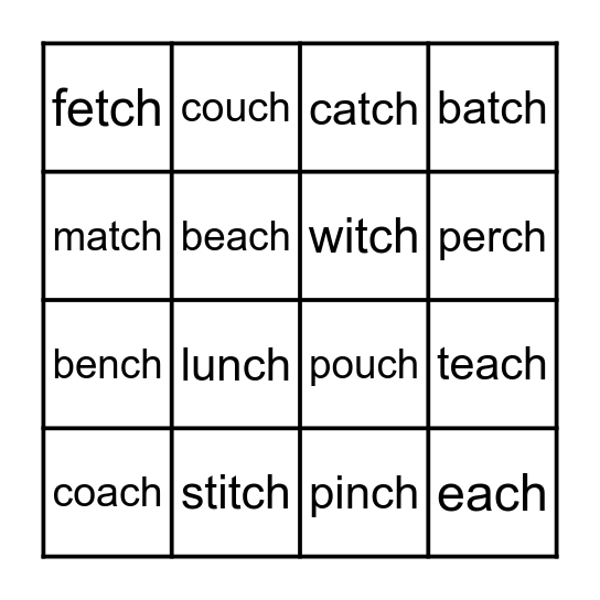 -tch and -ch Bingo Card