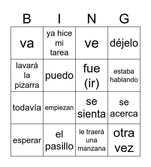 ¿Puedo Ir al Baño? Bingo Card