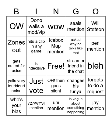 Fartopsy fan bingo Card