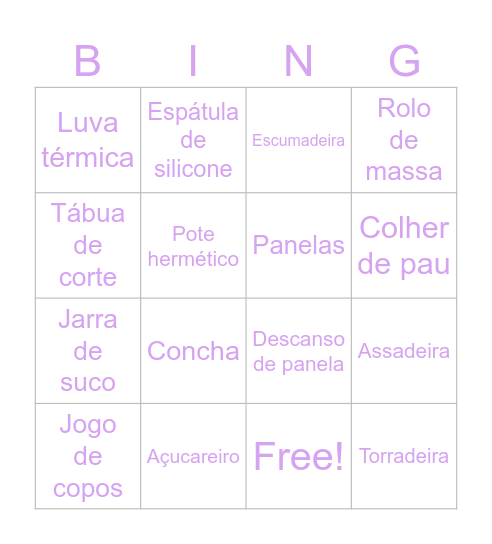 Chá dos noivos Bingo Card