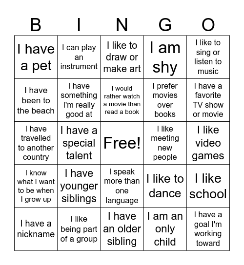 Identity Bingo Card