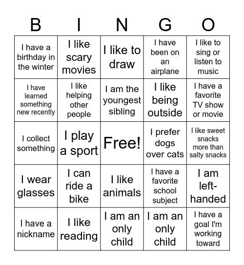 Identity Bingo Card