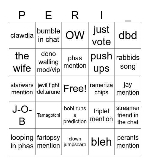 peri fan bingo Card